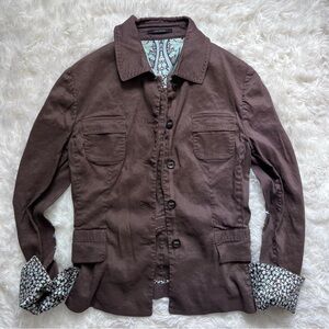 Elie Tahari Brown and Paisley Trim Shacket